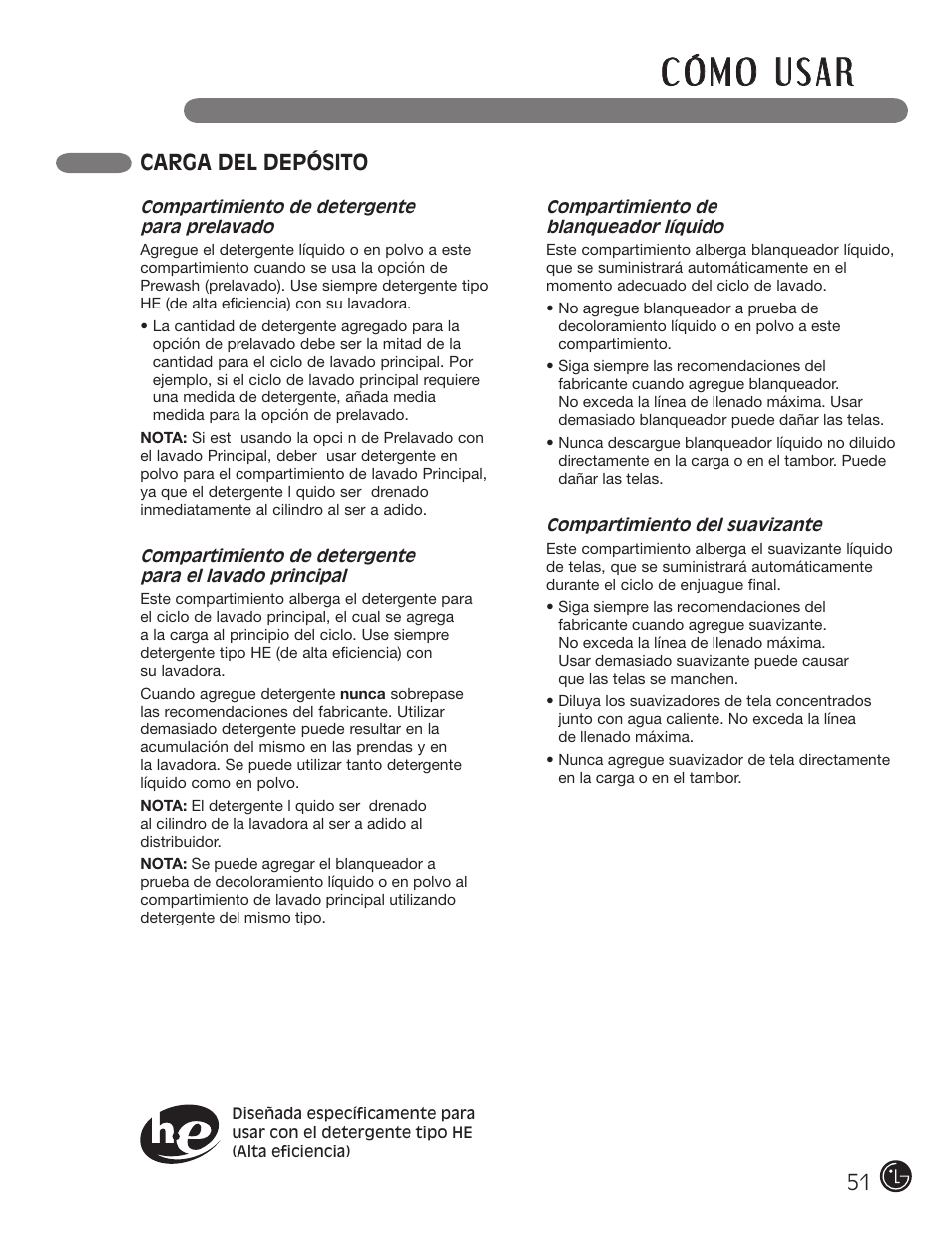 Carga del depósito | LG WM0742HGA User Manual | Page 51 / 72