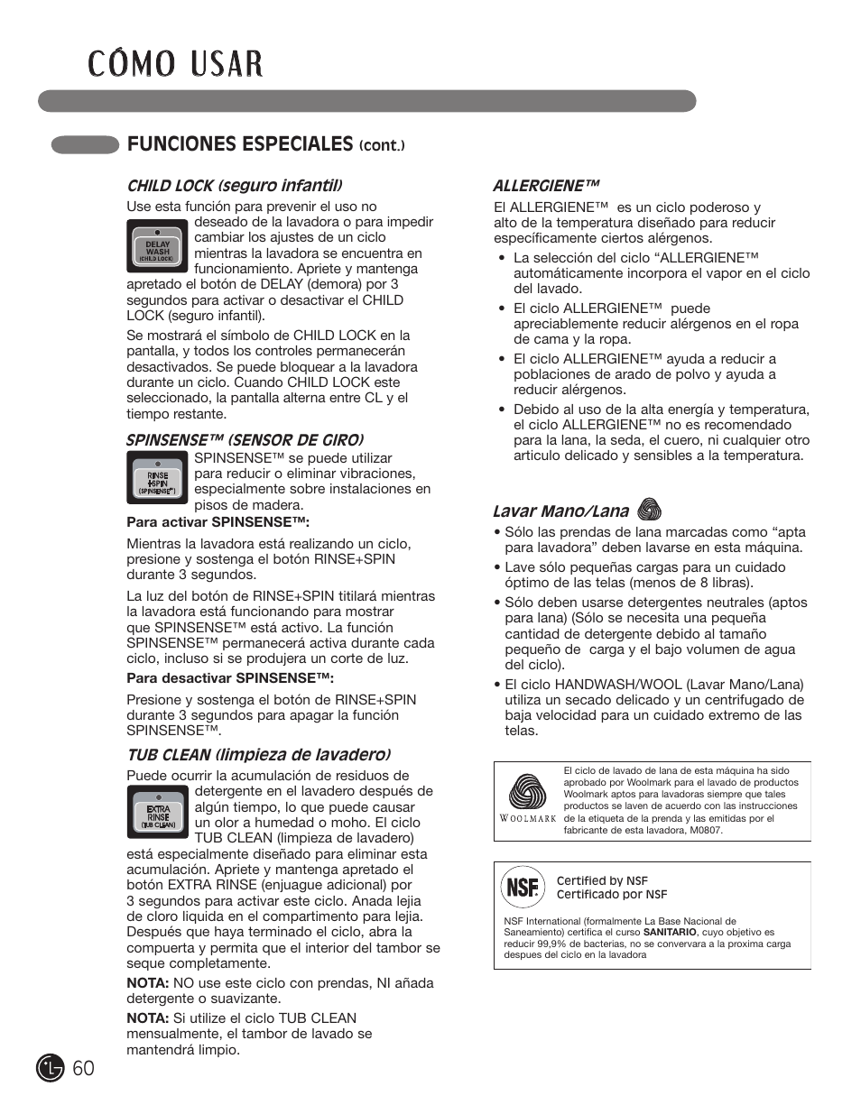 Funciones especiales | LG WM0742HGA User Manual | Page 60 / 72