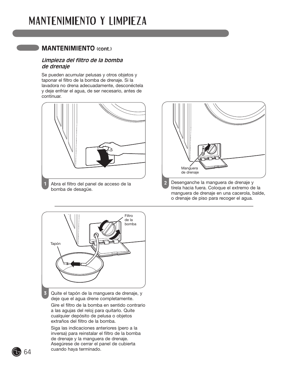 Mantenimiento y limpieza, Mantenimiento | LG WM0742HGA User Manual | Page 64 / 72