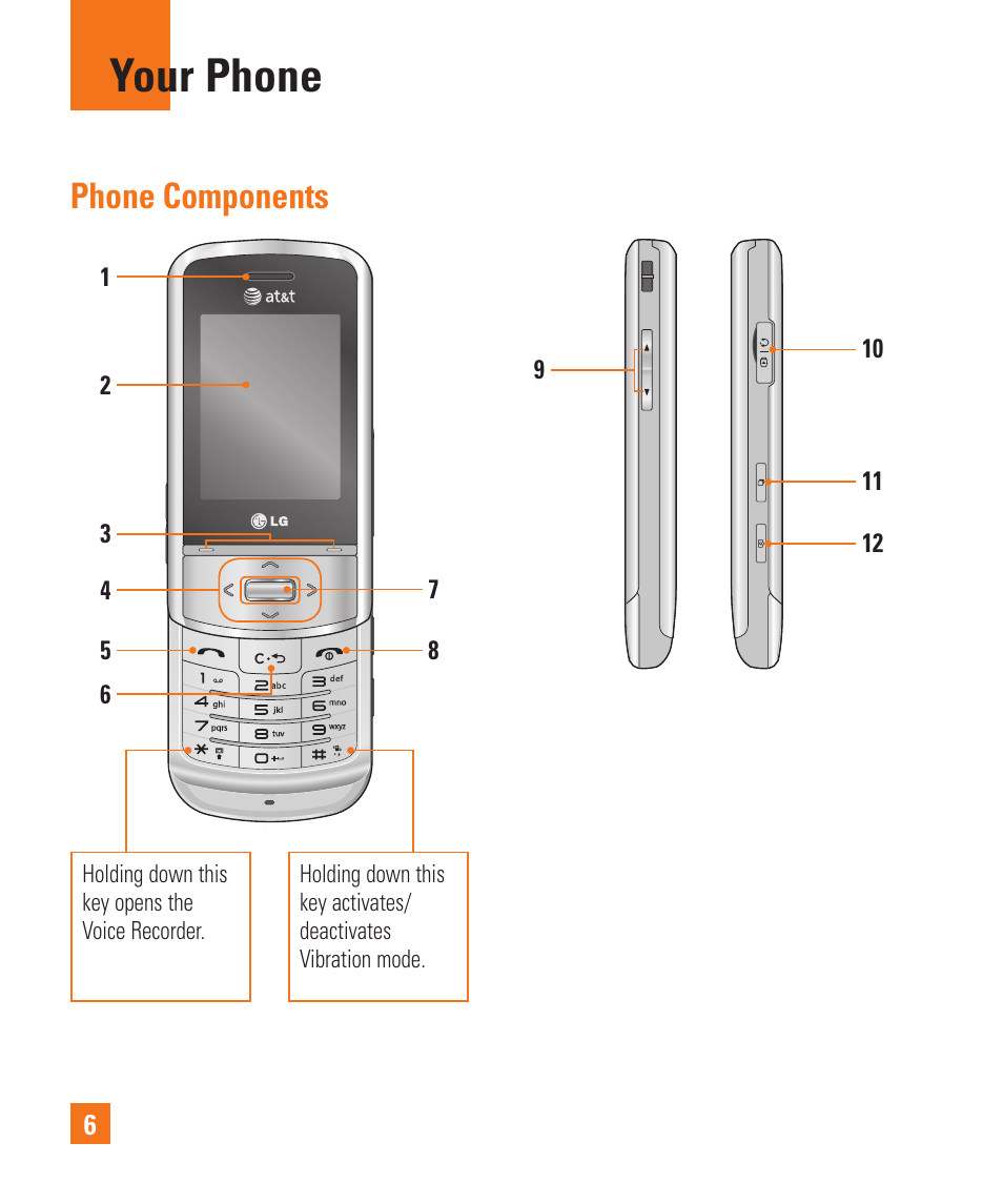 Your phone, Phone components | LG GD710 User Manual | Page 10 / 131
