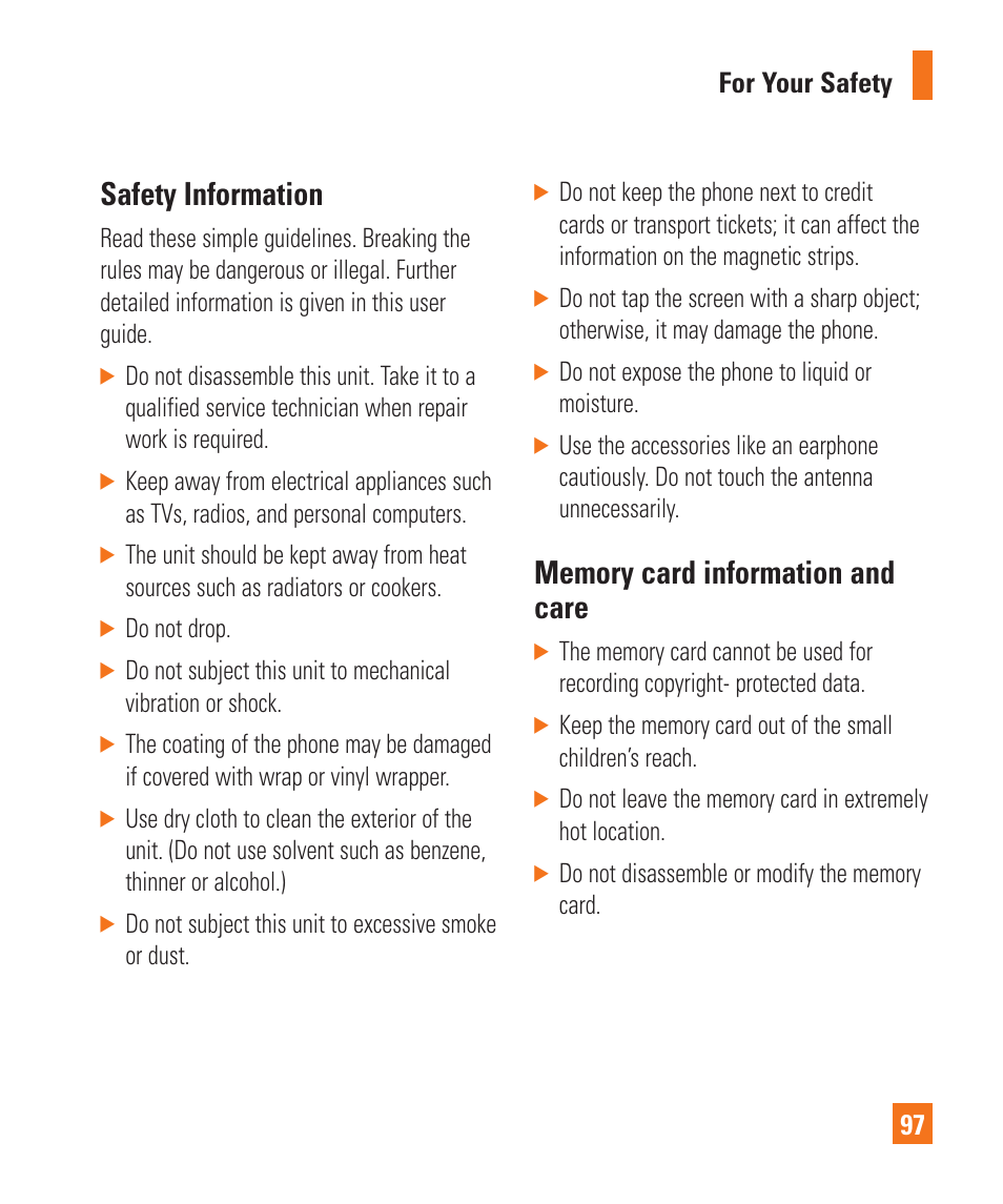 Safety information | LG GD710 User Manual | Page 101 / 131