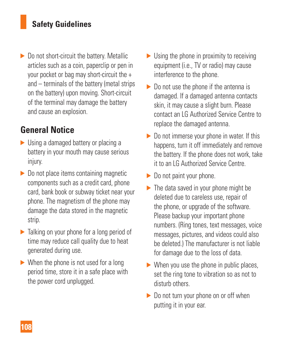 General notice | LG GD710 User Manual | Page 112 / 131