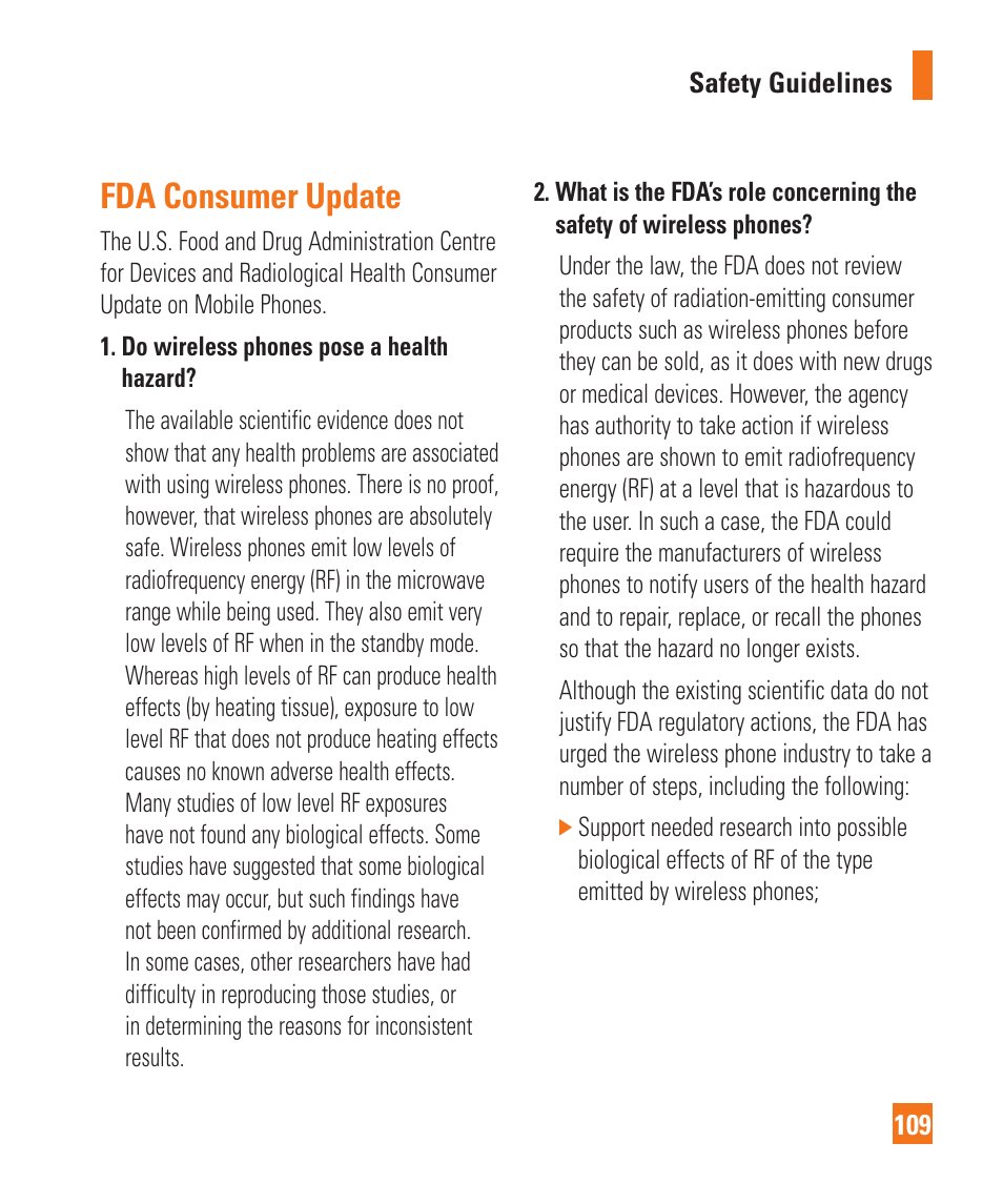 Fda consumer update | LG GD710 User Manual | Page 113 / 131