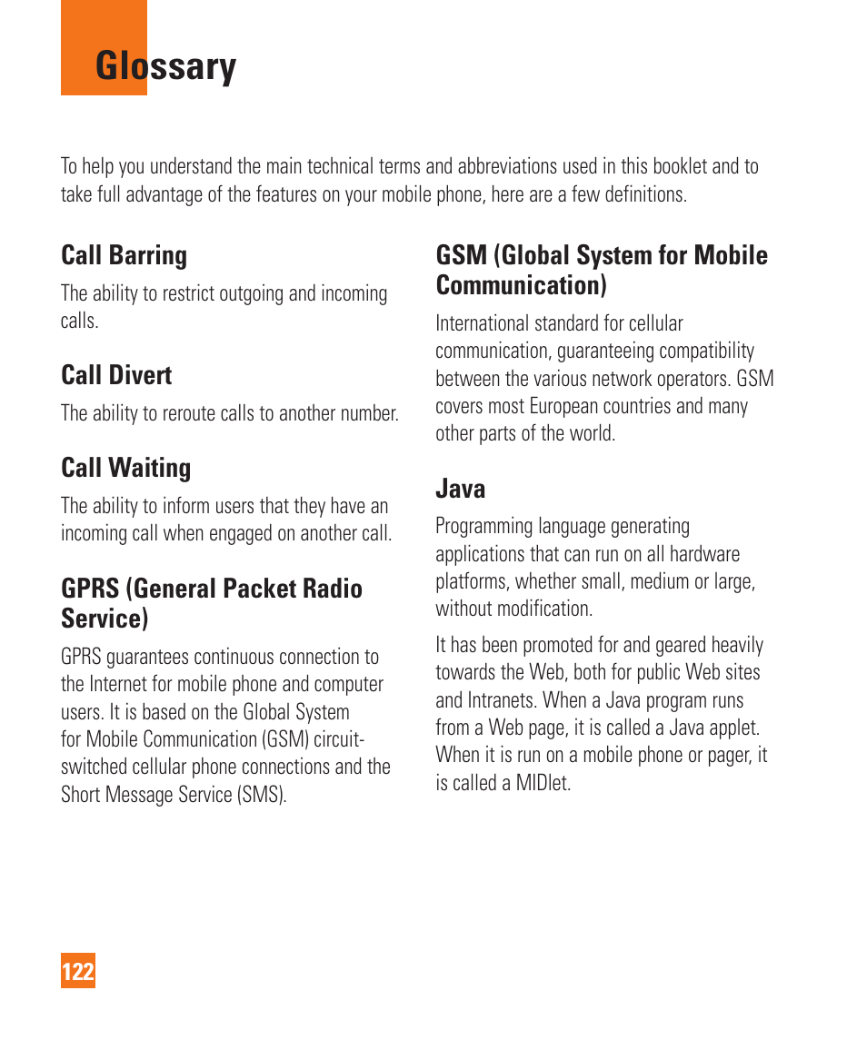 Glossary | LG GD710 User Manual | Page 126 / 131