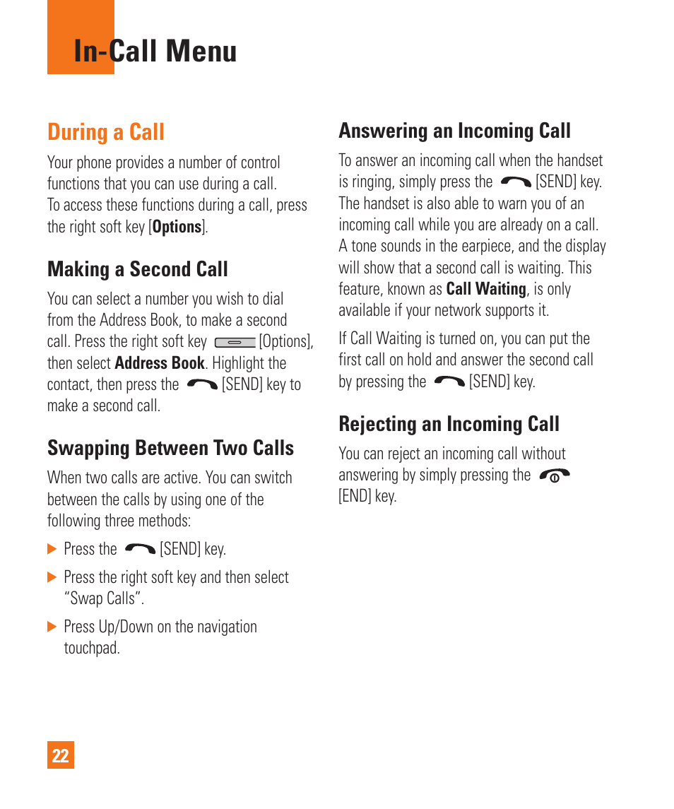 In-call menu, During a call | LG GD710 User Manual | Page 26 / 131