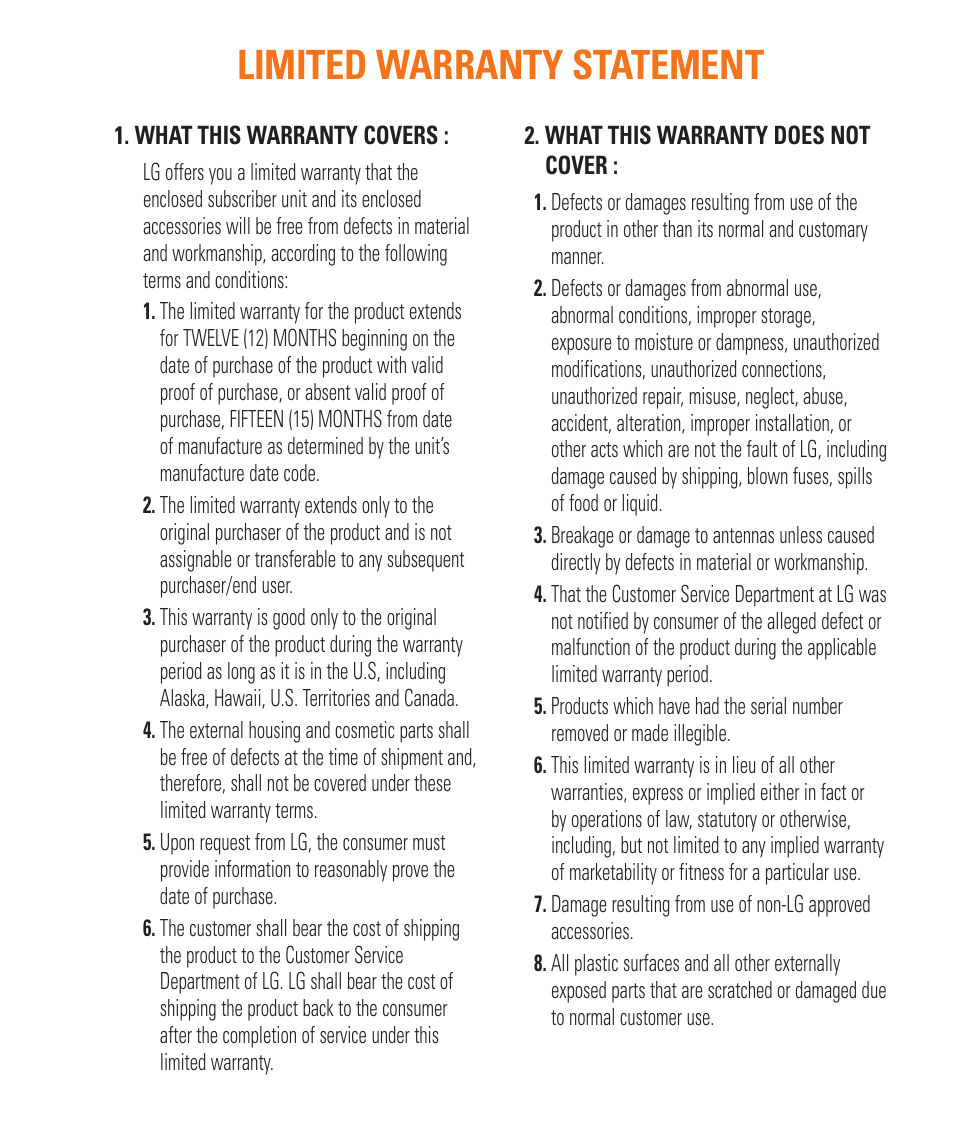 Limited warranty statement | LG GD710 User Manual | Page 3 / 131