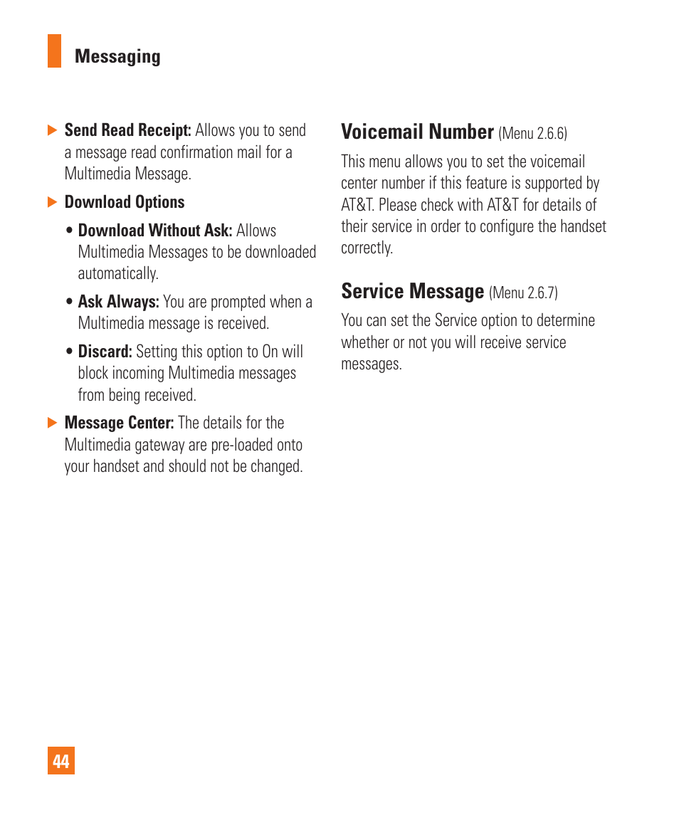 Voicemail number, Service message | LG GD710 User Manual | Page 48 / 131