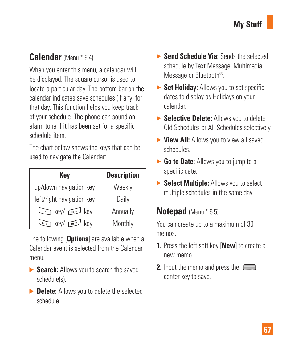 Calendar | LG GD710 User Manual | Page 71 / 131