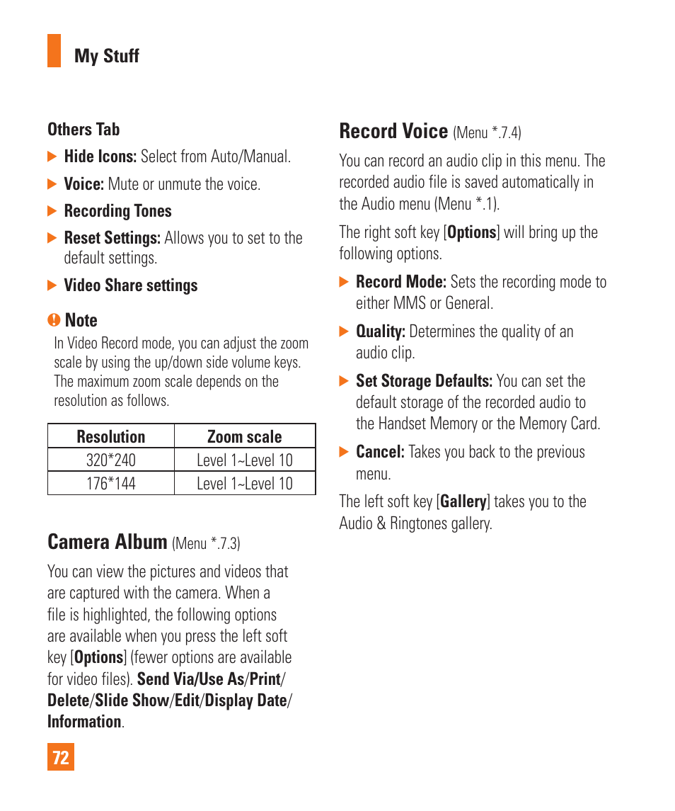 Camera album, Record voice | LG GD710 User Manual | Page 76 / 131