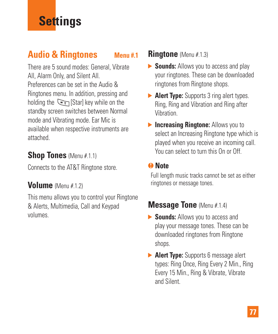 Settings, Audio & ringtones, Shop tones | Volume, Ringtone, Message tone | LG GD710 User Manual | Page 81 / 131