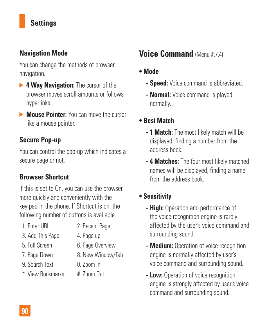 Voice command | LG GD710 User Manual | Page 94 / 131