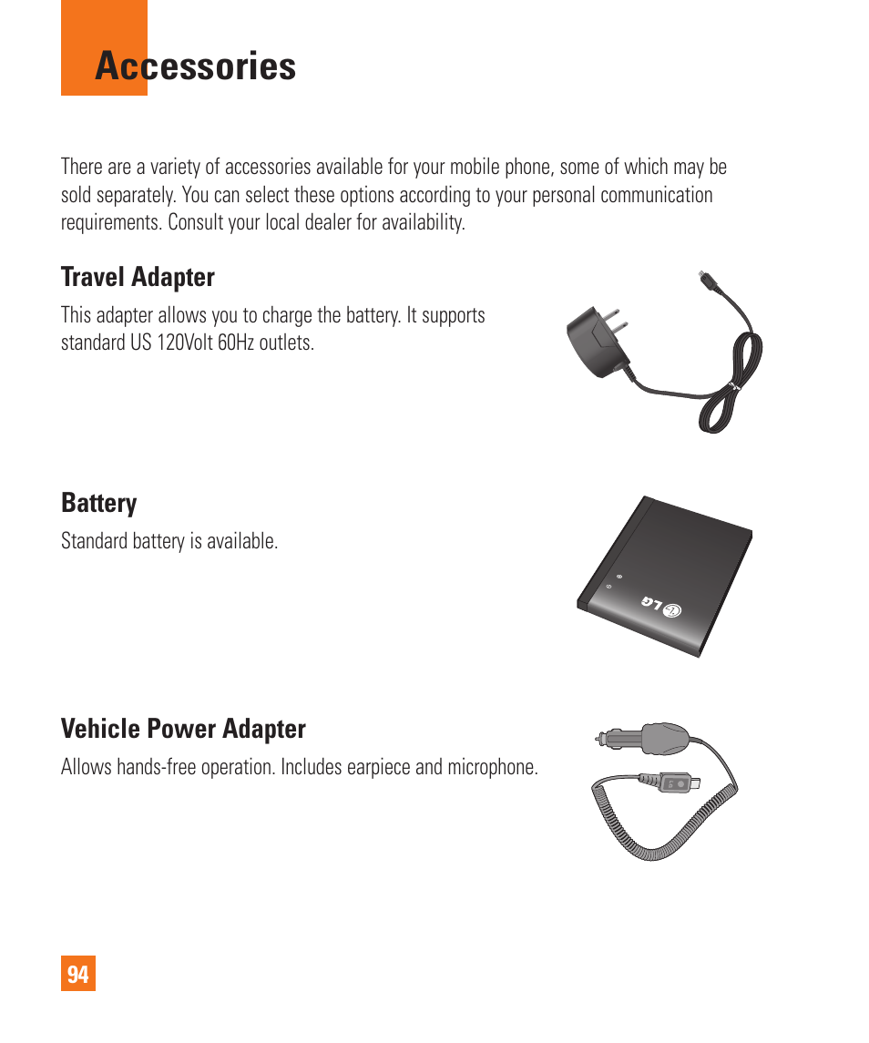 Accessories | LG GD710 User Manual | Page 98 / 131