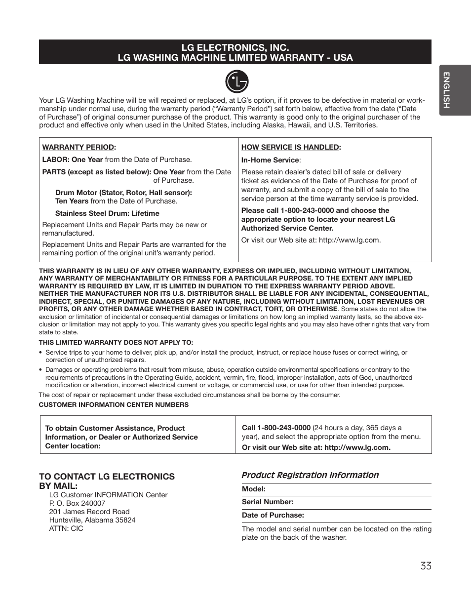 LG WT5001CW User Manual | Page 33 / 68