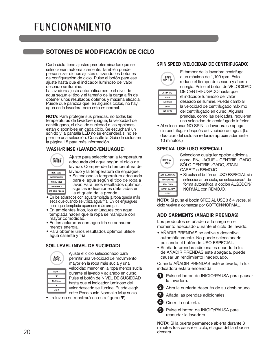 Botones de modificación de ciclo | LG WT5001CW User Manual | Page 54 / 68