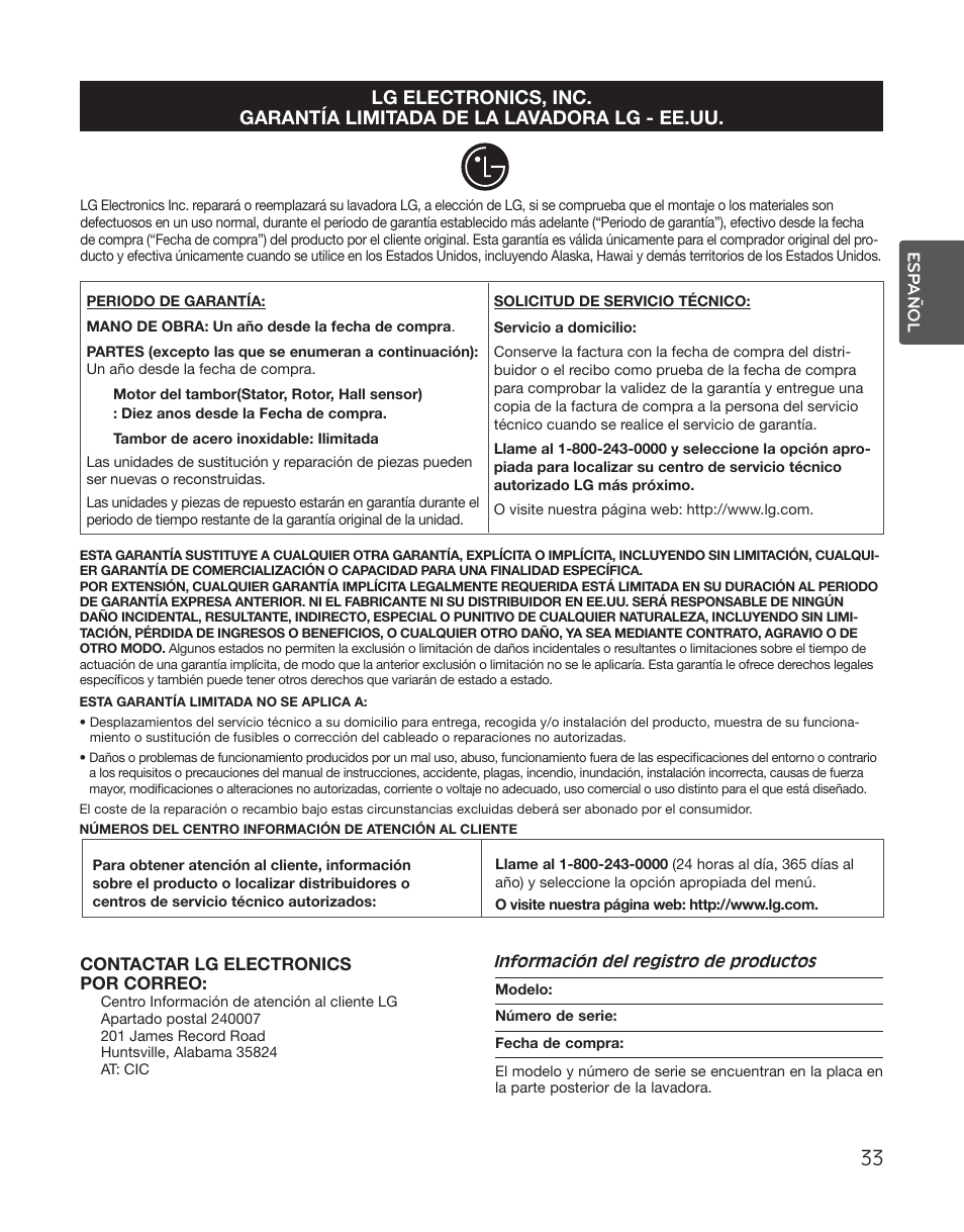 LG WT5001CW User Manual | Page 67 / 68