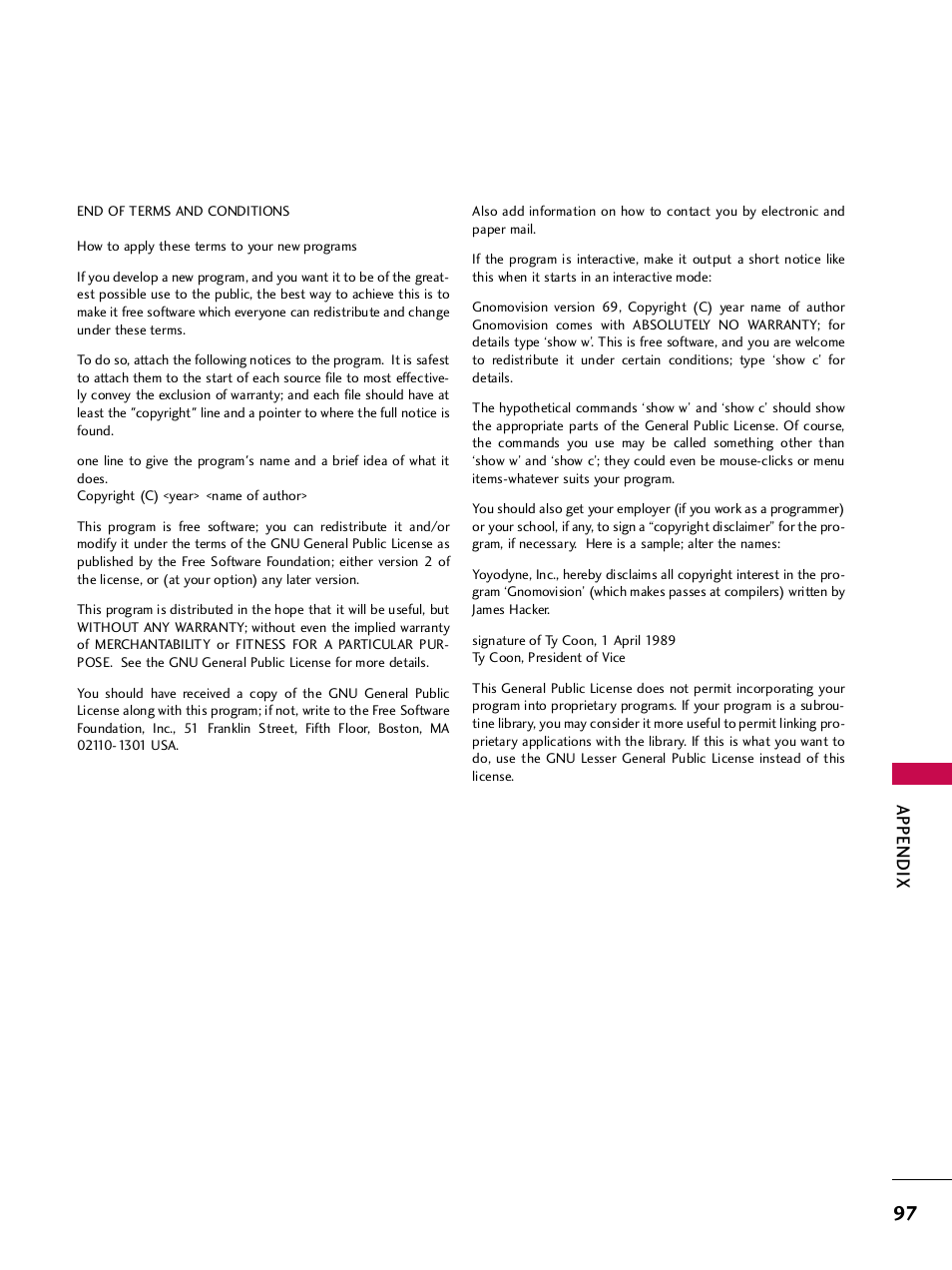 Appendix | LG 32LH240H User Manual | Page 100 / 157