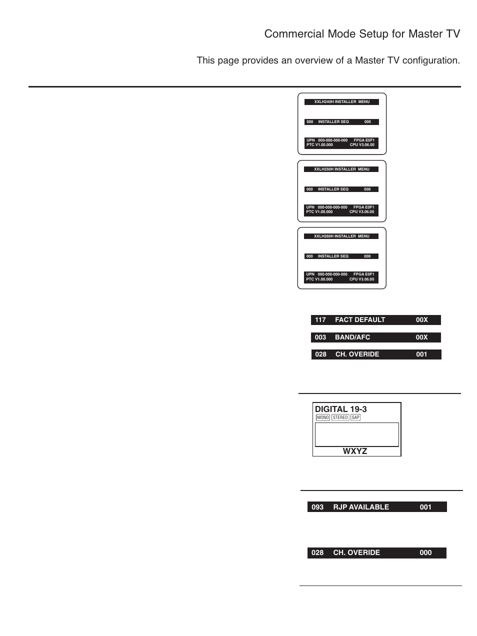 Commercial mode setup for master tv, Digital 19-3 wxyz | LG 32LH240H User Manual | Page 117 / 157