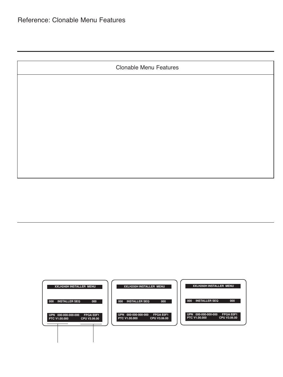 Reference: clonable menu features, Procedure for checking software version, Clonable menu features | LG 32LH240H User Manual | Page 144 / 157