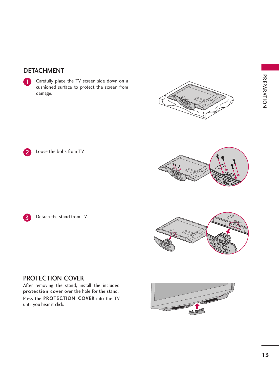 Detachment, Protection cover | LG 32LH240H User Manual | Page 16 / 157