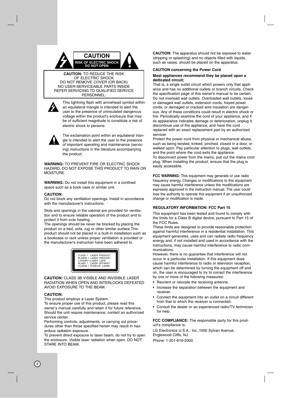Caution | LG XBR716 User Manual | Page 2 / 48