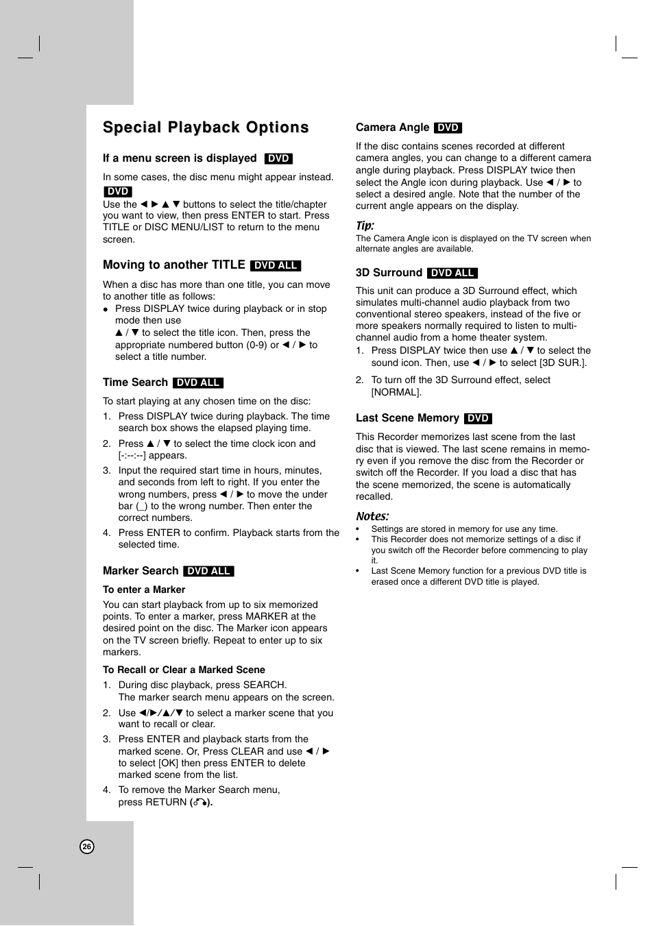 Special playback options | LG XBR716 User Manual | Page 26 / 48