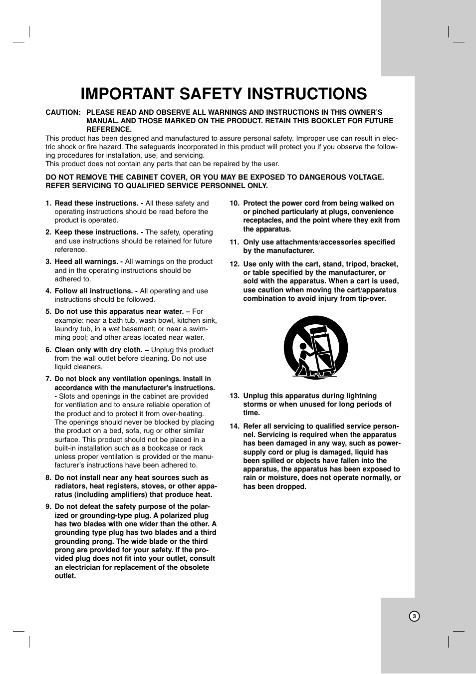 Important safety instructions | LG XBR716 User Manual | Page 3 / 48