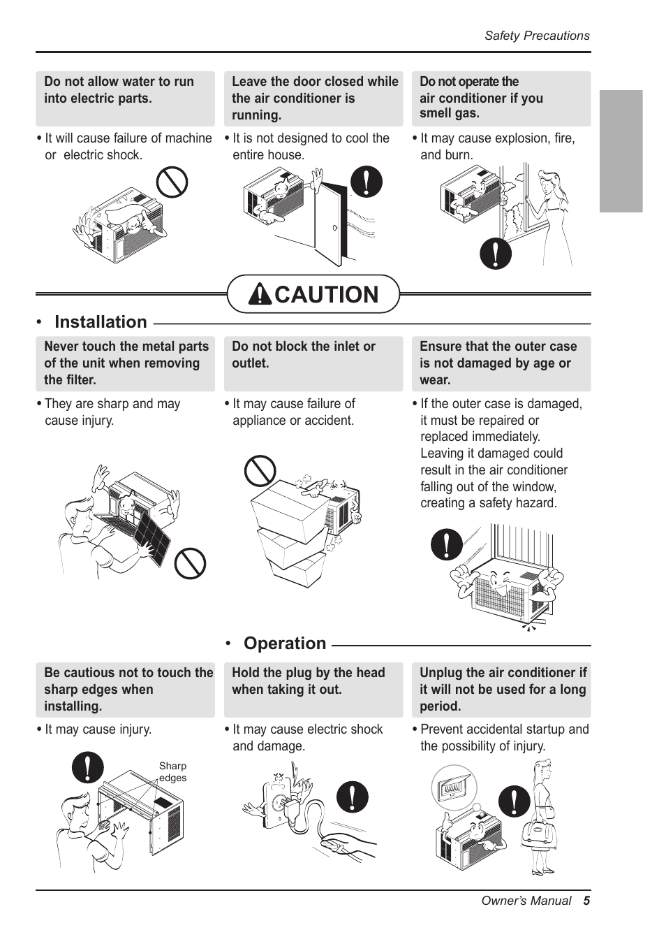 Caution, Installation, Operation | LG L8008R User Manual | Page 5 / 52