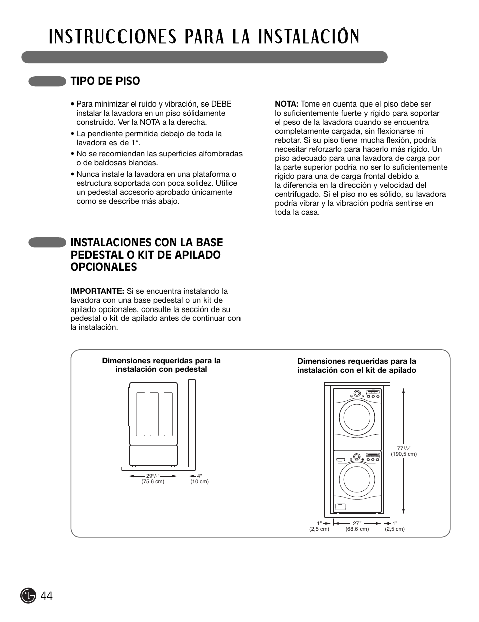 Tipo de piso | LG WM2301HR User Manual | Page 44 / 108