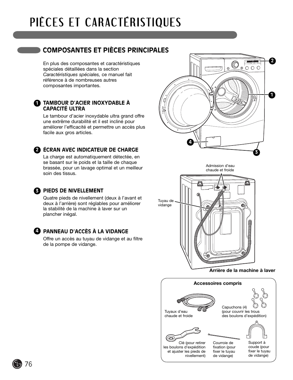 Composantes et pièces principales | LG WM2301HR User Manual | Page 76 / 108