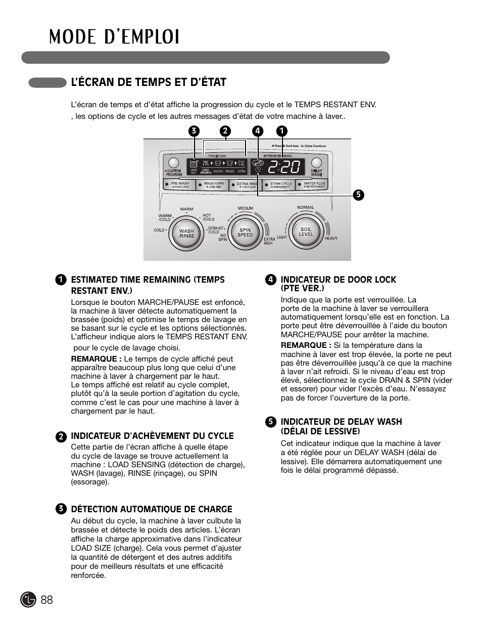 L’écran de temps et d’état | LG WM2301HR User Manual | Page 88 / 108