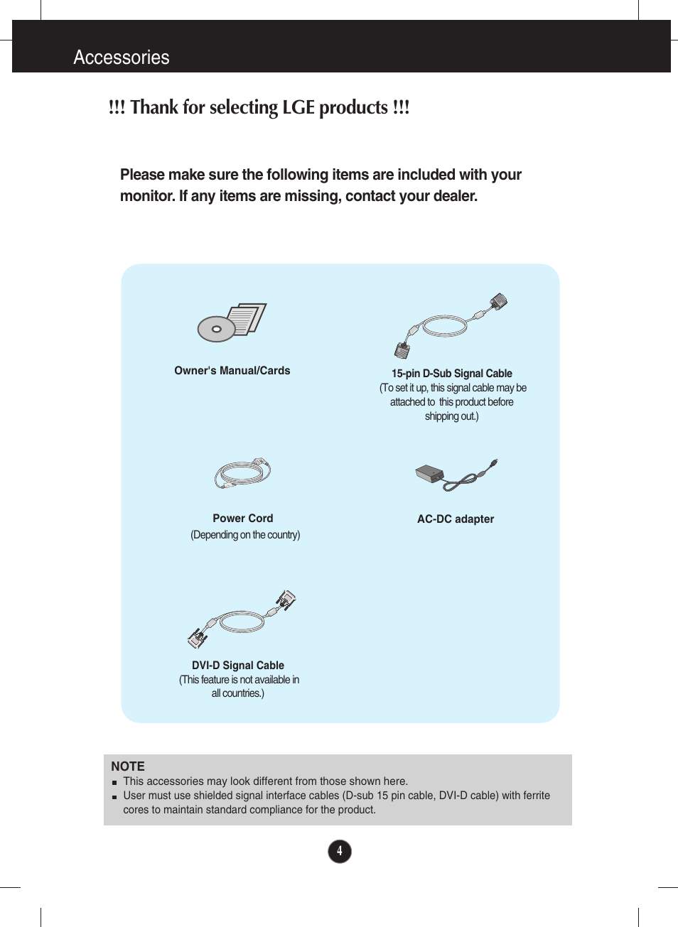 Accessories | LG E2060T-PN User Manual | Page 5 / 48