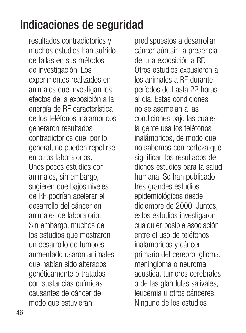 Indicaciones de seguridad | LG LG800G User Manual | Page 101 / 118