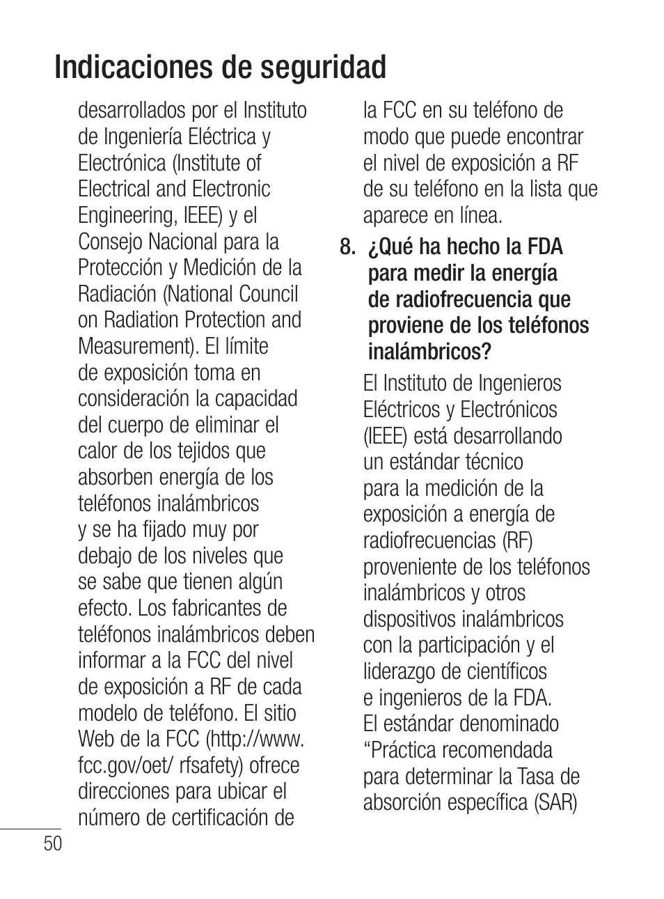 Indicaciones de seguridad | LG LG800G User Manual | Page 105 / 118