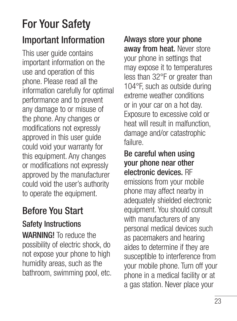 For your safety, Important information, Before you start | LG LG800G User Manual | Page 25 / 118