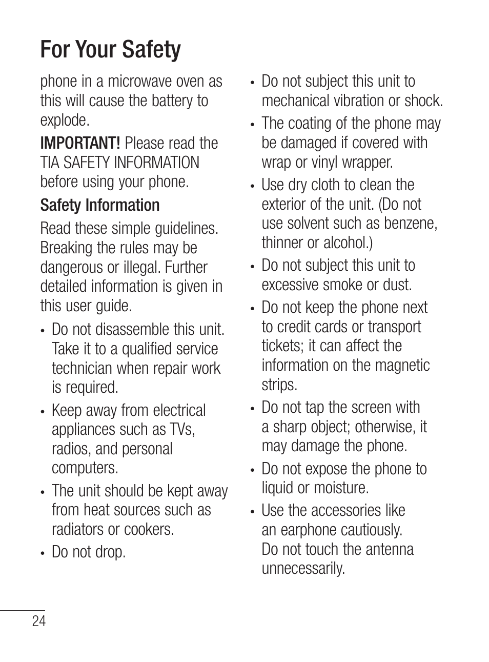 For your safety | LG LG800G User Manual | Page 26 / 118