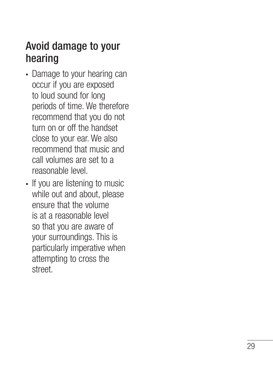 Avoid damage to your hearing | LG LG800G User Manual | Page 31 / 118