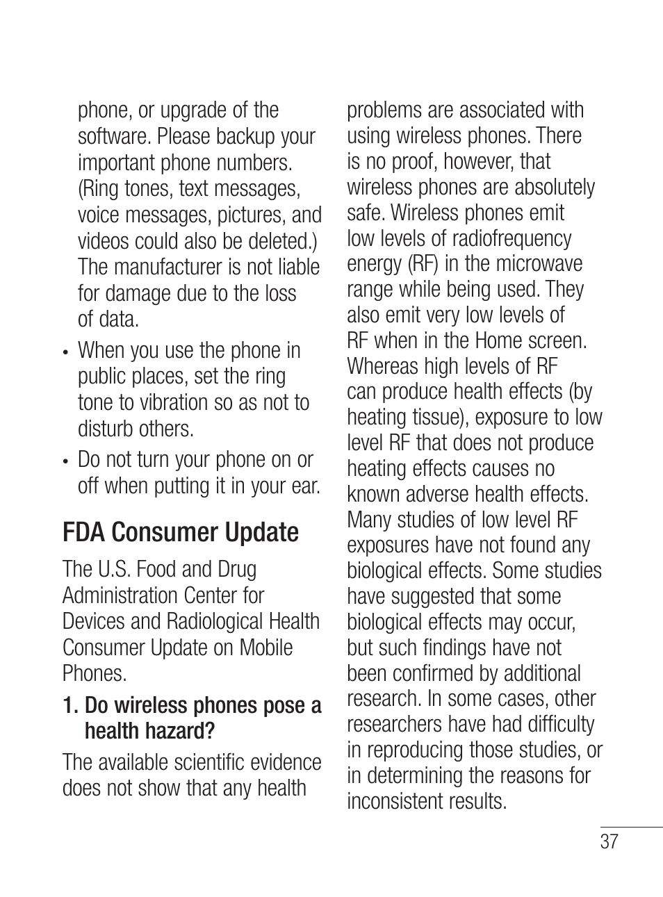 Fda consumer update | LG LG800G User Manual | Page 39 / 118