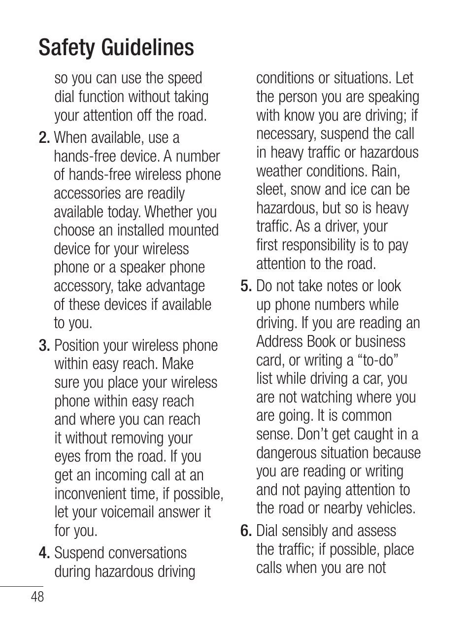 Safety guidelines | LG LG800G User Manual | Page 50 / 118