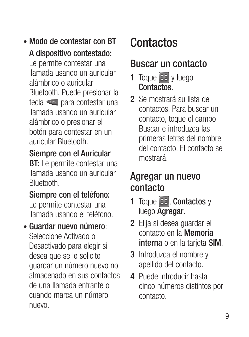 Contactos, Buscar un contacto, Agregar un nuevo contacto | LG LG800G User Manual | Page 64 / 118