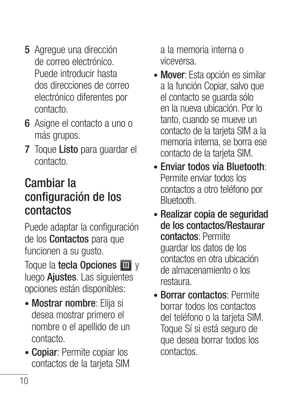 Cambiar la configuración de los contactos | LG LG800G User Manual | Page 65 / 118