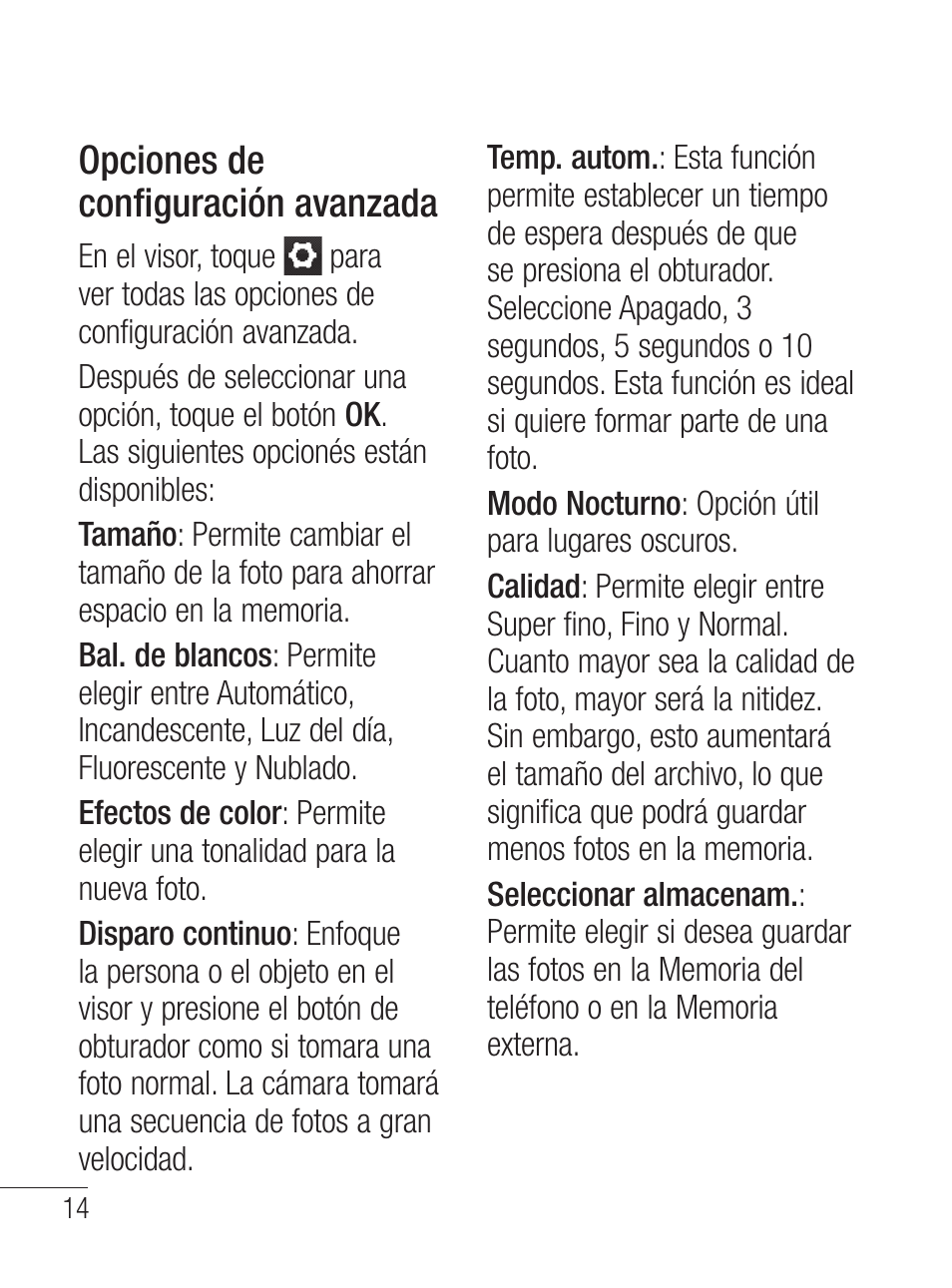 Opciones de configuración avanzada | LG LG800G User Manual | Page 69 / 118