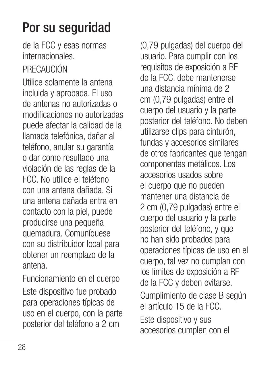 Por su seguridad | LG LG800G User Manual | Page 83 / 118