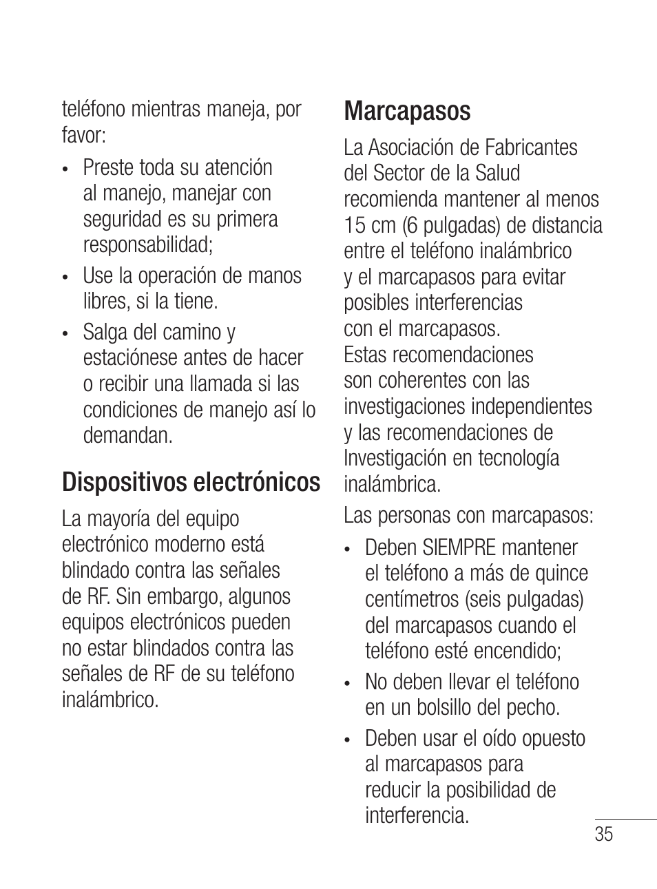 Dispositivos electrónicos, Marcapasos | LG LG800G User Manual | Page 90 / 118