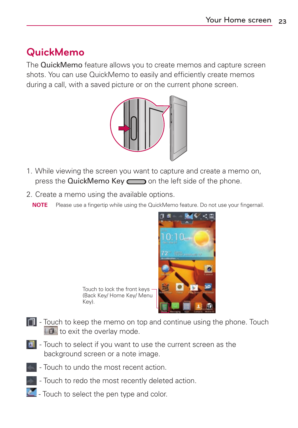 Your home screen | LG LG870 User Manual | Page 23 / 117