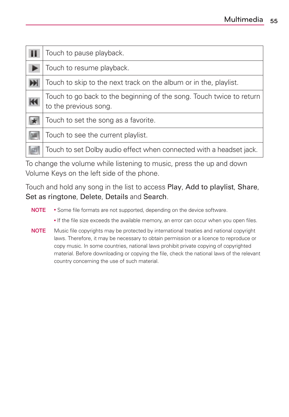 Multimedia | LG LG870 User Manual | Page 55 / 117