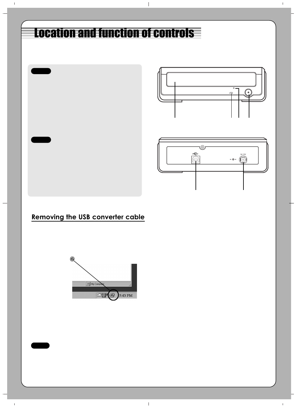 Location and function of controls, Removing the usb converter cable | LG GE20LU11 User Manual | Page 2 / 4