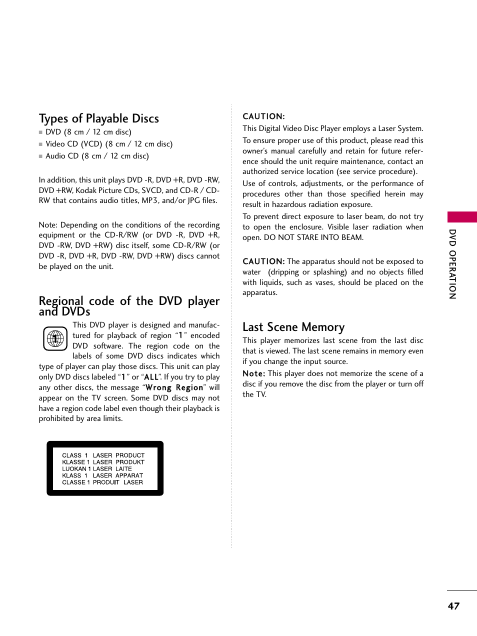 Types of playable discs, Regional code of the dvd player and dvds | LG 32LG40-UA User Manual | Page 49 / 136