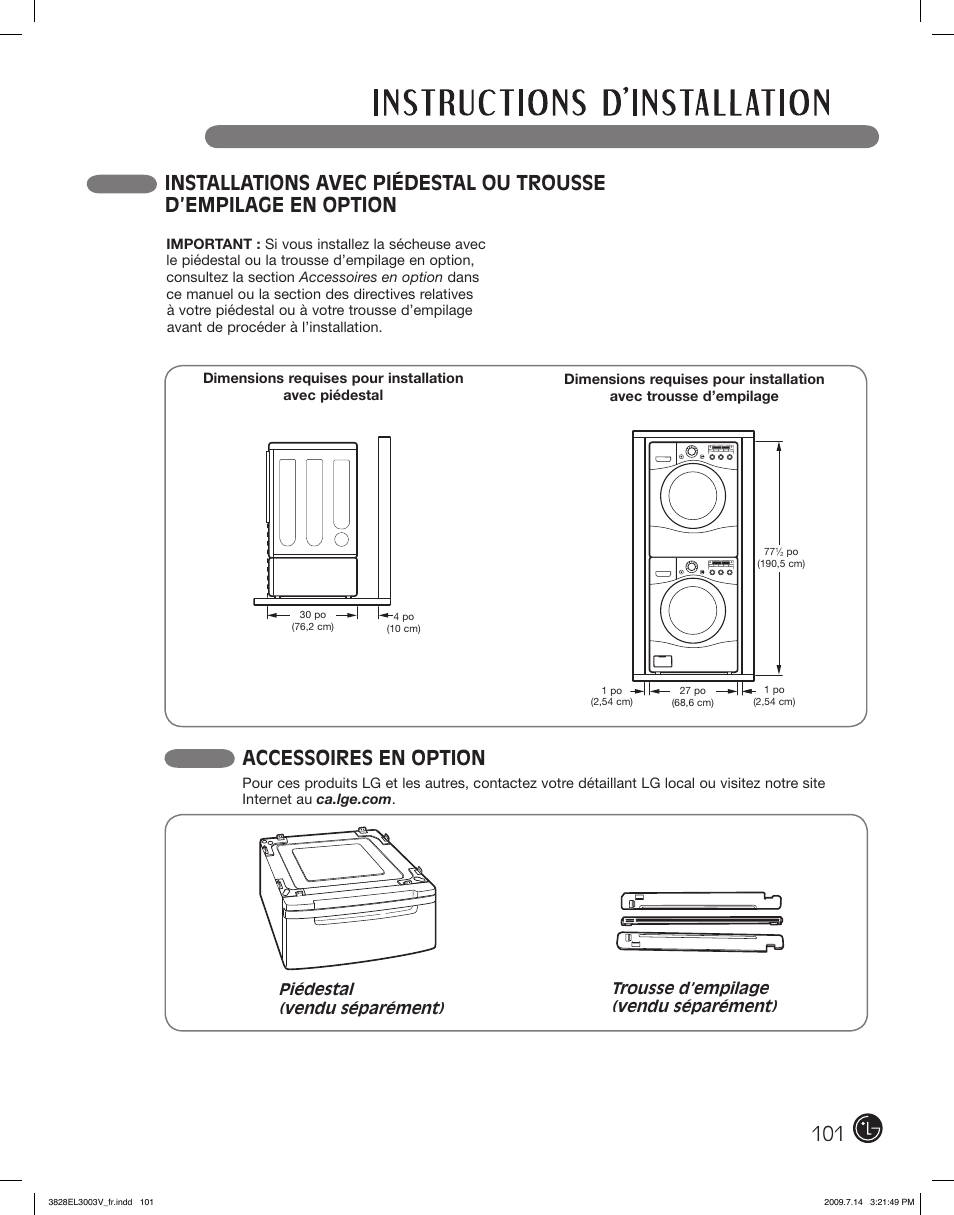 Accessoires en option | LG DLGX2502W User Manual | Page 101 / 134
