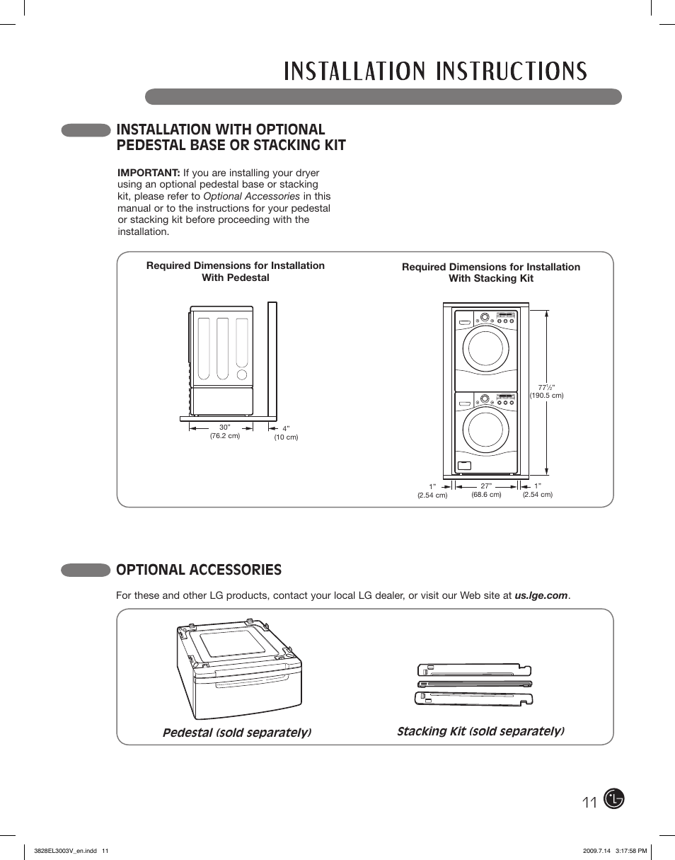 Optional accessories | LG DLGX2502W User Manual | Page 11 / 134