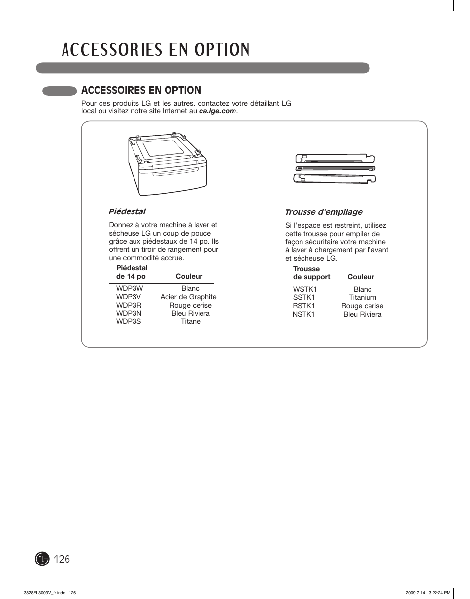 Accessoires en option | LG DLGX2502W User Manual | Page 126 / 134